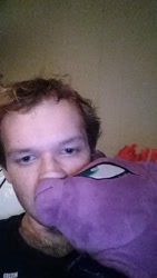 Size: 900x1600 | Tagged: safe, artist:themultibrony21, derpibooru import, fizzlepop berrytwist, tempest shadow, human, build-a-bear, irl, irl human, neckbeard, photo, plushie, snuggling