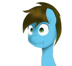 Size: 600x550 | Tagged: safe, derpibooru import, oc, oc:fruit taco, pony, blue skin, brown mane, green eyes, poker face, simple background, solo, transparent background