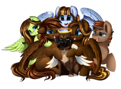 Size: 3550x2609 | Tagged: safe, artist:pridark, derpibooru import, oc, oc only, dog, pony, commission, female, halo, male, ocs everywhere, simple background, stallion, transparent background