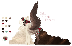 Size: 1640x1045 | Tagged: safe, artist:lunawolf28, derpibooru import, oc, oc:cake black forest, alicorn, pony, female, floral head wreath, flower, mare, reference sheet, simple background, solo, transparent background