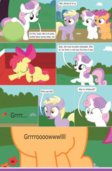 Size: 1024x1573 | Tagged: safe, artist:darkofstp, derpibooru import, apple bloom, dinky hooves, scootaloo, sweetie belle, comic:my wings will keep you safe, adorabloom, cute, cutealoo, cutie mark crusaders, diasweetes, helmet, hungry, sleeping, stomach growl, stomach noise