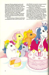 Size: 659x1002 | Tagged: safe, derpibooru import, applejack (g1), majesty, posey, spike (g1), starshine, windy (g1), g1, majesty's birthday party, official, scan, story