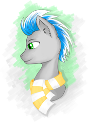 Size: 2478x3310 | Tagged: safe, artist:silviawing, derpibooru import, oc, oc only, oc:icy rain, pony, bust, clothes, ear fluff, green eyes, portrait, scarf, simple background