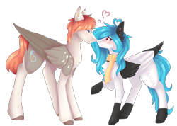 Size: 5000x3555 | Tagged: safe, artist:mauuwde, derpibooru import, oc, oc only, oc:beatz, oc:nathan, pegasus, pony, blushing, female, male, mare, nuzzling, oc x oc, shipping, simple background, stallion, straight, transparent background