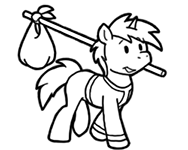 Size: 188x150 | Tagged: safe, artist:crazyperson, derpibooru import, pony, unicorn, fallout equestria, fallout equestria: commonwealth, bindle, black and white, fanfic art, generic pony, grayscale, knapsack, monochrome, picture for breezies, simple background, transparent background, walking