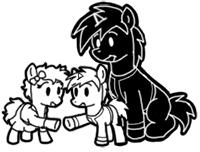 Size: 200x152 | Tagged: safe, artist:crazyperson, derpibooru import, earth pony, pony, unicorn, fallout equestria, fallout equestria: commonwealth, black and white, bow, clothes, cute, fanfic art, female, filly, generic pony, grayscale, hair bow, monochrome, picture for breezies, simple background, skirt, transparent background