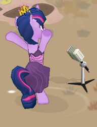 Size: 251x327 | Tagged: safe, derpibooru import, twilight sparkle, bipedal, clothes, dress, gameloft, microphone, singing