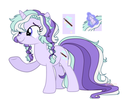 Size: 1024x824 | Tagged: safe, artist:sweet-caramella, derpibooru import, oc, oc:mythic mane, pony, unicorn, female, mare, reference sheet, simple background, solo, white background