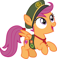 Size: 2890x3000 | Tagged: safe, artist:cloudyglow, derpibooru import, scootaloo, pegasus, pony, cute, cutealoo, cutie mark, female, filly, filly guides, filly scouts, open mouth, simple background, smiling, solo, transparent background, vector