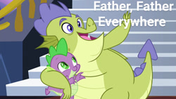 Size: 1280x720 | Tagged: safe, derpibooru import, edit, edited screencap, screencap, sludge (g4), spike, dragon, father knows beast, cute, father, happy, male, meme, smiling, winged spike, x x everywhere