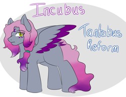 Size: 3300x2550 | Tagged: safe, artist:jolliapplegirl, derpibooru import, tantabus, oc, oc:incubus, pegasus, pony, adopted offspring, bio, male, next generation, parent:princess luna, solo, stallion