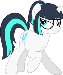 Size: 531x628 | Tagged: safe, artist:rainbowsurvivor, derpibooru import, oc, oc only, oc:dragonfire, pony, unicorn, fallout equestria, fallout equestria: child of the stars, bedroom eyes, cute, fallout, fanfic art, female, glasses, mare, nerd, ponytail, simple background, solo, white background