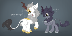 Size: 1280x636 | Tagged: safe, artist:hioshiru, derpibooru import, oc, oc only, oc:kate, oc:kej, kirin, pony, sounds of silence, chest fluff, digital art, duo, female, k+k, kirin-ified, male, species swap, stallion, wat