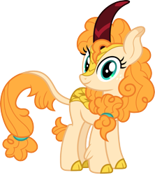 Size: 1329x1500 | Tagged: safe, artist:cloudyglow, derpibooru import, pear butter, kirin, the perfect pear, cloven hooves, colored hooves, cute, female, freckles, kirin-ified, looking at you, pearabetes, simple background, smiling, solo, species swap, transparent background, vector