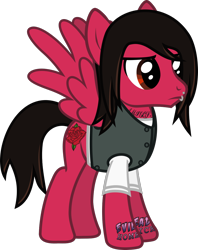 Size: 954x1204 | Tagged: safe, artist:lightningbolt, derpibooru exclusive, derpibooru import, pegasus, pony, .svg available, clothes, frown, hair over one eye, lip piercing, male, mike fuentes, pierce the veil, piercing, ponified, shirt, simple background, solo, spread wings, stallion, standing, svg, tattoo, transparent background, undershirt, vector, vest, wings