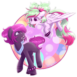 Size: 1600x1599 | Tagged: safe, artist:paintcoloryt, derpibooru import, oc, oc only, oc:ivory night, earth pony, pegasus, pony, cigarette, cute, female, looking at each other, mare, signature, simple background, smoking, transparent background, unnamed oc, wristband