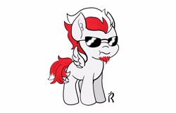 Size: 3000x1920 | Tagged: safe, artist:dawn-designs-art, derpibooru import, oc, oc:lucky knight, pegasus, pony, annoyed, beard, colt, cute, facial hair, gray coat, male, red mane, solo, sunglasses, unhappy, white mane