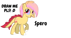 Size: 1280x697 | Tagged: safe, artist:spero, derpibooru import, oc, oc:spero, monster pony, original species, pony, tatzlpony, :d, base used, blue eye whites, cutie mark, exclamation point, pixie cut, text