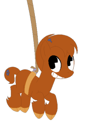 Size: 338x484 | Tagged: safe, artist:eggi-myst3ry, artist:selenaede, derpibooru import, oc, oc only, earth pony, pony, barrel, base used, crossover, cuphead, grin, pacman eyes, ponified, simple background, smiling, studio mdhr, suspended, transparent background