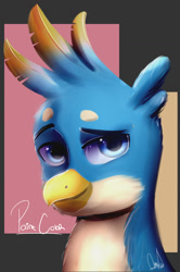 Size: 785x1179 | Tagged: safe, artist:paintcoloryt, derpibooru import, gallus, griffon, season 8, male, smiling, solo