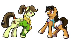 Size: 2451x1380 | Tagged: safe, artist:moonlightfan, derpibooru import, oc, oc:chilenia, oc:tailcoatl, earth pony, pegasus, pony, chile, clothes, female, looking at each other, mare, mexico, nation ponies, ponified, raised hoof, simple background, summer, sunglasses, sweater, transparent background, winter