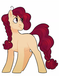 Size: 1024x1317 | Tagged: safe, artist:whisperseas, derpibooru import, oc, oc only, earth pony, pony, blank flank, braid, female, freckles, mare, offspring, parent:apple bloom, parent:tender taps, parents:tenderbloom, simple background, solo, white background