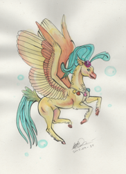 Size: 1024x1410 | Tagged: safe, artist:sagastuff94, derpibooru import, princess skystar, classical hippogriff, hippogriff, my little pony: the movie, colored hooves, female, flying, looking at you, realistic anatomy, realistic horse legs, solo, unshorn fetlocks