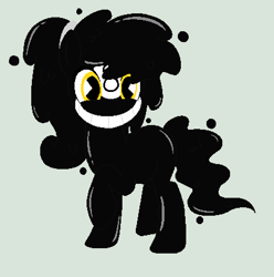 Size: 430x434 | Tagged: safe, artist:eggi-myst3ry, artist:selenaede, derpibooru import, earth pony, pony, base used, black, black pony, crossover, cuphead, mangosteen, pacman eyes, ponified, smiley face, smiling, studio mdhr