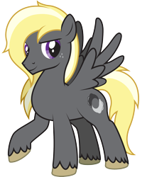 Size: 2355x2844 | Tagged: safe, artist:lightning stripe, derpibooru exclusive, derpibooru import, oc, oc only, oc:thunder rod, pegasus, pony, blonde, blonde mane, cutie mark, long mane, male, purple eyes, show accurate, simple background, solo, stallion, transparent background, unshorn fetlocks, wings