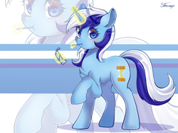 Size: 4000x3000 | Tagged: safe, artist:foxcarp, derpibooru import, minuette, pony, unicorn, brushing teeth, female, glowing horn, levitation, looking at you, magic, mare, raised hoof, solo, telekinesis, toothbrush, toothpaste, zoom layer