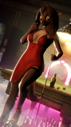 Size: 2160x3840 | Tagged: safe, artist:jacob_lhh3, derpibooru import, oc, oc only, oc:maude, anthro, earth pony, plantigrade anthro, 3d, alcohol, beer, billards, clothes, dress, female, high heels, mare, ponysona, shoes, solo, source filmmaker, tights