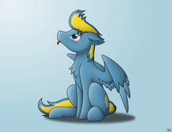 Size: 4000x3067 | Tagged: safe, artist:starlessnight22, derpibooru import, oc, oc only, oc:bolterdash, pegasus, pony, blushing, chest fluff, ear fluff, gradient background, inkscape, looking up, male, simple background, sitting, solo, stallion, tongue out, vector