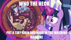 Size: 1280x720 | Tagged: safe, derpibooru import, edit, edited screencap, screencap, twilight sparkle, twilight sparkle (alicorn), alicorn, kirin, nirik, pony, sounds of silence, female, image macro, magic, mare, meme, telekinesis, text