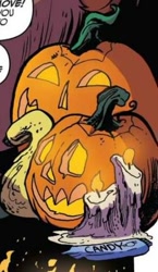 Size: 285x492 | Tagged: safe, artist:andypriceart, derpibooru import, idw, spoiler:comic, spoiler:comic71, candle, cropped, halloween, holiday, jack-o-lantern, official comic, pumpkin