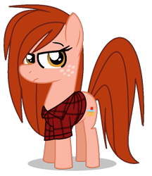 Size: 643x745 | Tagged: safe, artist:skittleartmlp, derpibooru import, oc, oc only, oc:apple ale, female, freckles, mare, offspring, parent:applejack, parent:trenderhoof, parents:trenderjack, plaid shirt, simple background, solo, transparent background