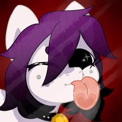 Size: 604x604 | Tagged: safe, artist:kotya, derpibooru import, oc, oc only, oc:the doll, pony, collar, doll, freckles, looking at you, mlem, one eye closed, silly, simple background, solo, tongue out, toy, wink