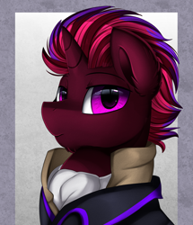 Size: 1722x2003 | Tagged: safe, artist:pridark, derpibooru import, oc, oc only, pony, unicorn, bust, clothes, commission, facial hair, goatee, handsome, male, portrait, purple eyes, solo