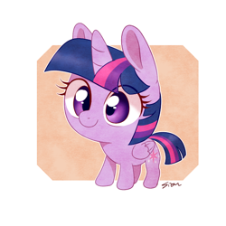 Size: 600x600 | Tagged: safe, artist:sion, derpibooru import, twilight sparkle, twilight sparkle (alicorn), alicorn, pony, abstract background, chibi, cute, female, mare, smiling, solo, twiabetes