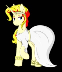 Size: 831x961 | Tagged: safe, artist:dyonys, derpibooru import, oc, oc:libussa, pony, unicorn, clothes, czech republic, czechia, czequestria, dress, female, mare, raised hoof, solo