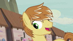 Size: 1280x720 | Tagged: safe, derpibooru import, screencap, feather bangs, earth pony, pony, hard to say anything, male, our town, smiling