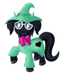 Size: 2474x2911 | Tagged: safe, artist:sethisto, derpibooru import, pony, spoiler:deltarune, background removed, clothes, crossover, cute, deltarune, fluffy boi, glasses, hat, male, ponified, ralsei, scarf, solo, undertale