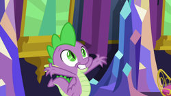 Size: 1280x720 | Tagged: safe, derpibooru import, screencap, spike, dragon, father knows beast, crystal, male, smiling, solo, winged spike