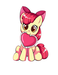 Size: 612x792 | Tagged: safe, artist:autumn rush, derpibooru import, apple bloom, earth pony, pony, adorabloom, bow, cute, female, filly, hair bow, heart, simple background, solo, transparent background