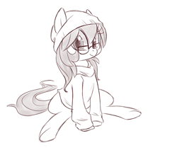 Size: 800x700 | Tagged: safe, artist:jessy, derpibooru import, oc, oc:palette swap, earth pony, pony, clothes, female, glasses, hat, mare, monochrome, smiling, solo, sweater