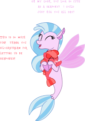 Size: 6000x8512 | Tagged: safe, artist:pilot231, derpibooru import, silverstream, oc, oc:hope mustang, seapony (g4), absurd resolution, canon, cute, diastreamies, female, filly, happy, hug, seaponified, simple background, snow tip nose, species swap, talking, transparent background, vector