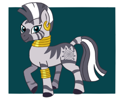 Size: 600x500 | Tagged: safe, artist:spyro-for-life, derpibooru import, zecora, zebra, bracelet, ear piercing, earring, female, jewelry, neck rings, piercing, raised hoof, solo