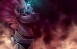 Size: 1600x1018 | Tagged: safe, artist:oracionne, derpibooru import, tempest shadow, pony, unicorn, my little pony: the movie, broken horn, eye scar, female, mare, scar, solo