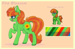 Size: 1024x664 | Tagged: safe, artist:_spacemonkeyz_, derpibooru import, oc, oc:fire blossom, earth pony, pony, female, mare, pony town, reference sheet, solo