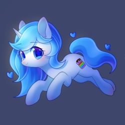 Size: 2000x2000 | Tagged: safe, artist:leafywind, derpibooru import, oc, oc only, pony, unicorn, blue background, blushing, cute, female, heart, looking at you, mare, simple background, smiling, solo, stars