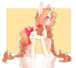 Size: 1330x1184 | Tagged: safe, artist:emily-826, derpibooru import, oc, oc only, oc:gingar, pegasus, pony, bow, female, hair bow, mare, reflection, simple background, solo, tail bow, transparent background